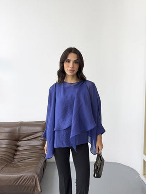 Lacivert Tencel Pelerin Bluz 5026-LACİVERT
