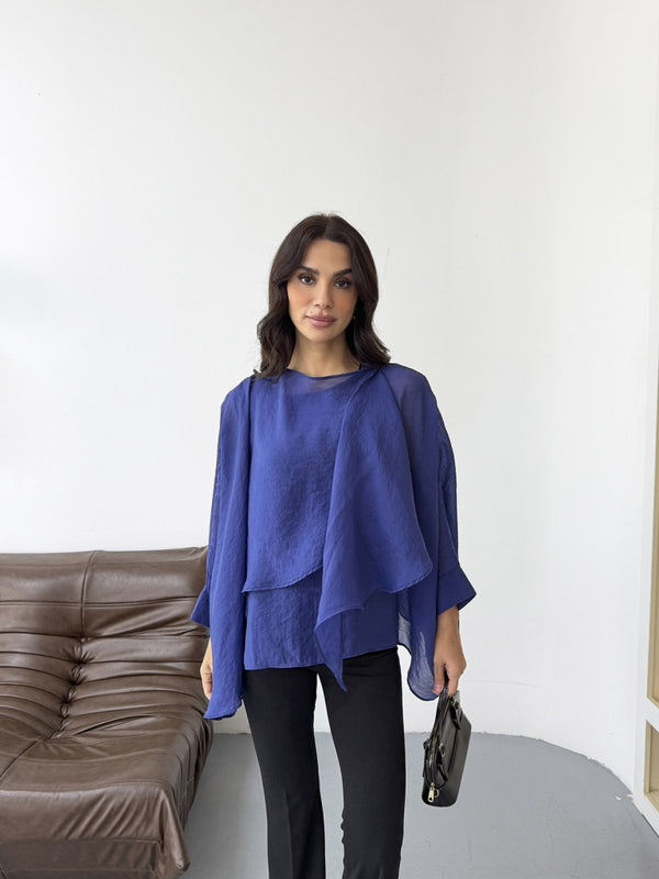 Lacivert Tencel Pelerin Bluz 5026-LACİVERT