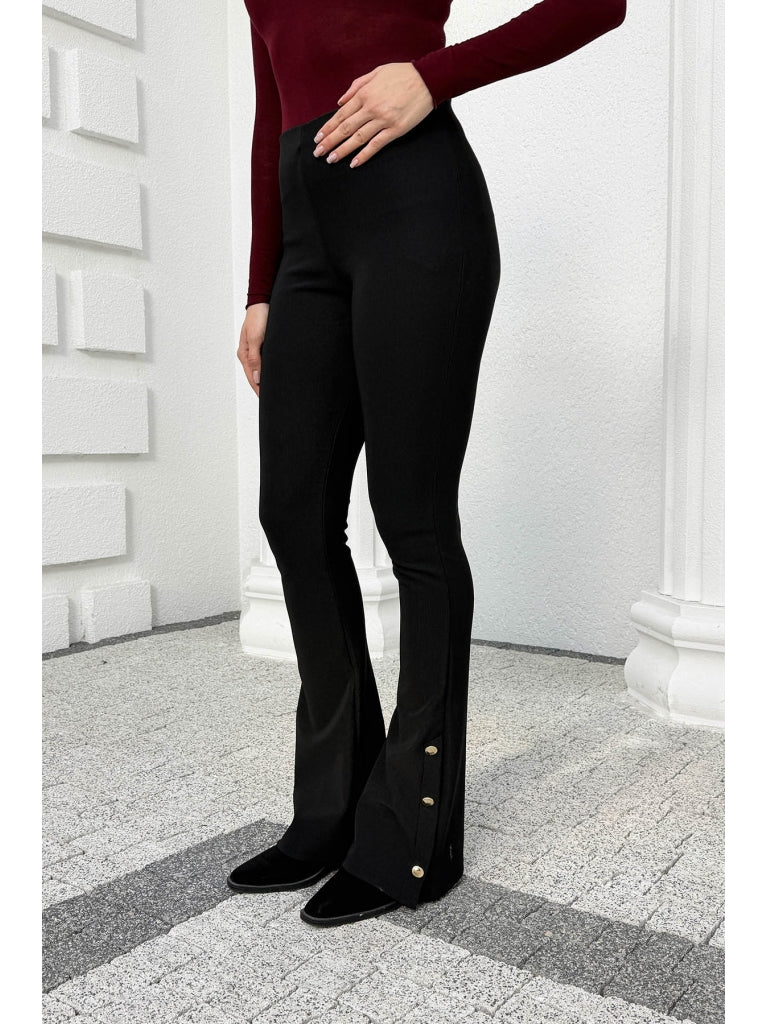 Dilvin Siyah Düğme Detay İspanyol Tayt 71905-Siyah