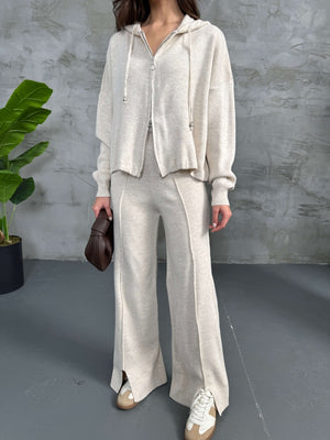 Taş Kapşanlu Çift Fermuarlı Takım 0091-TAŞ