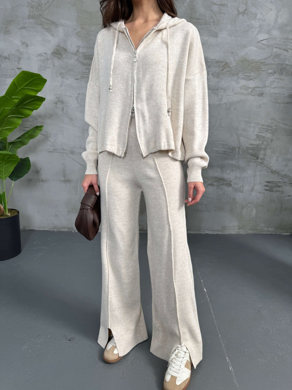 Taş Kapşanlu Çift Fermuarlı Takım 0091-TAŞ