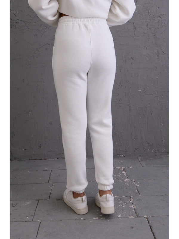 Beyaz Beli Bağcıklı Jogger Eşofman
