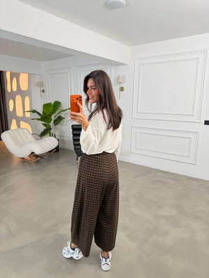 Hardal Bel Lastikli Ekoseli Pantolon 51459-Hardal
