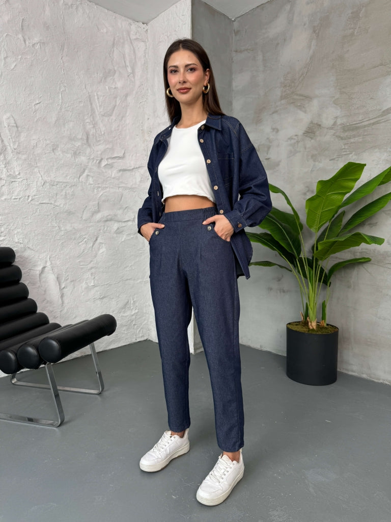 Mavi Cep Detaylı Denim Pantolon