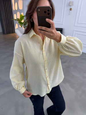 Sarı Çizgili Oversize Gömlek 2021-Sarı