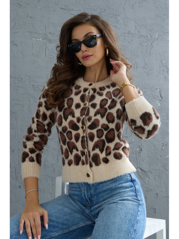 Leopar Desen Yumoş Hırka