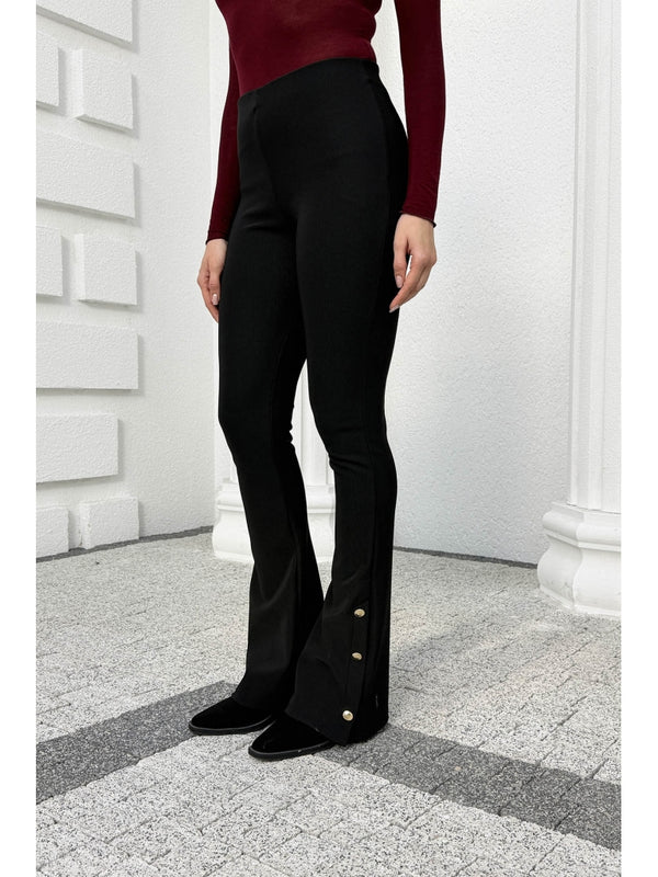 Dilvin Siyah Düğme Detay İspanyol Tayt 71905-Siyah
