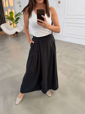 Siyah Beli Pilili Tencel Pantolon 51204-Siyah