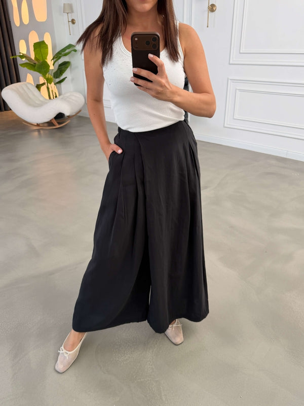 Siyah Beli Pilili Tencel Pantolon 51204-Siyah
