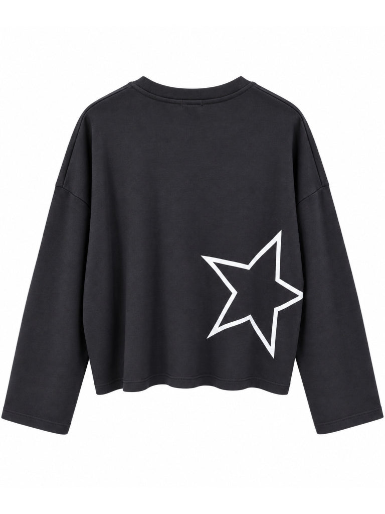 Siyah Sırtı Yıldız Baskılı Basic Sweat 12511-Siyah