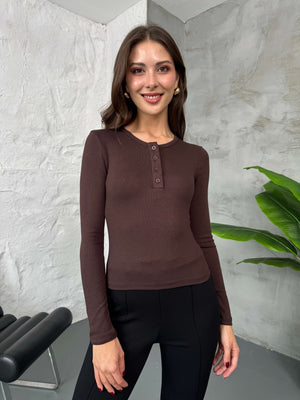 Acı Kahve Dört Düğmeli Body