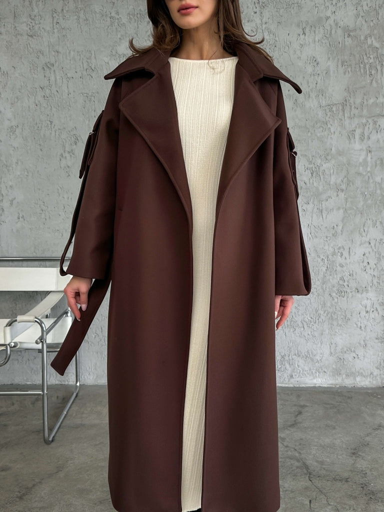 Acı Kahve Kolları Cep Detaylı Premium Kaban 20101-Acı Kahve