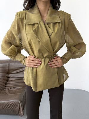 Olive Vatkalı Tencel Gömlek EY-5029-OLİVE