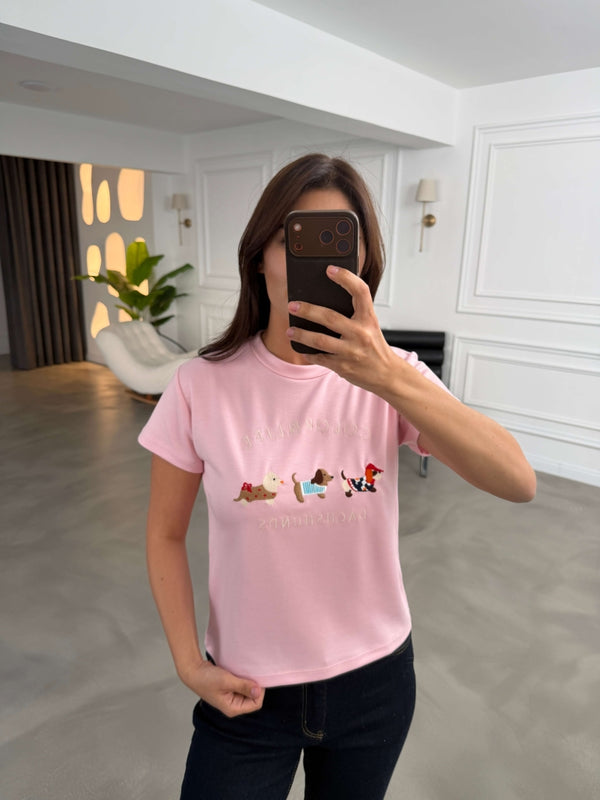 Pembe Figür Nakışlı Tshirt 6997-Pembe