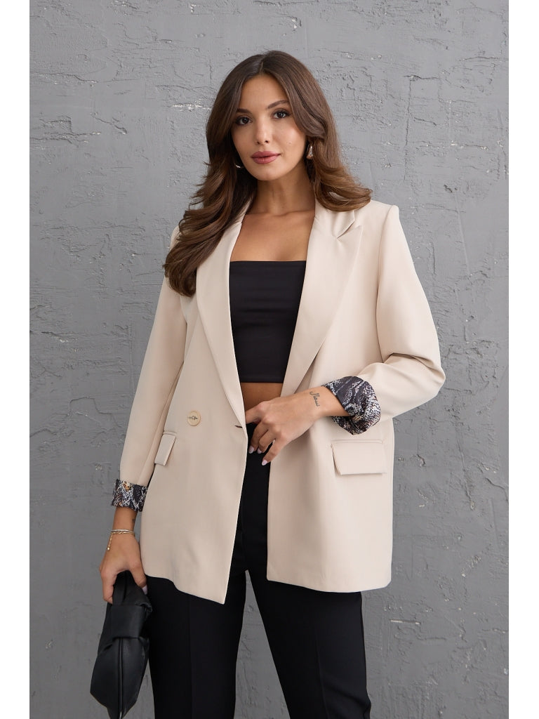 Taş Leopar Kol Katlamalı Blazer Ceket