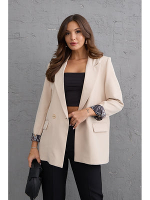 Taş Leopar Kol Katlamalı Blazer Ceket
