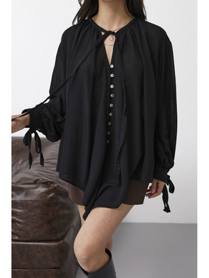 Siyah Yakası Fularlı Salaş Gömlek 4988-Siyah