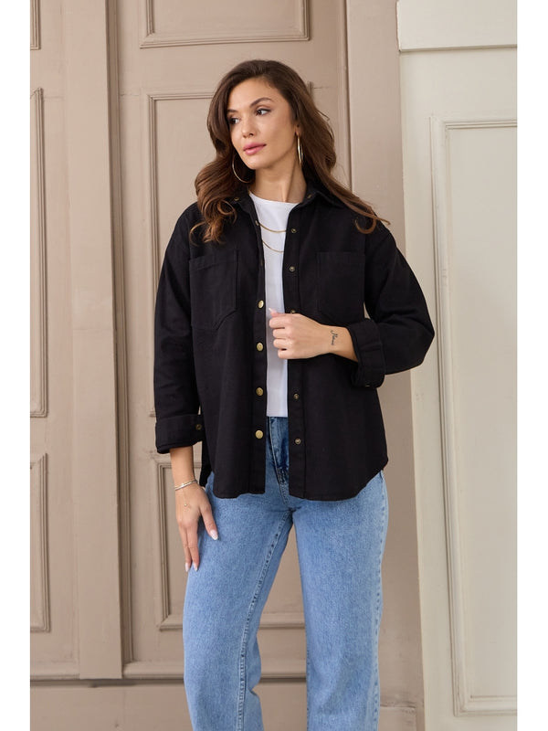 Siyah Çıtçıtlı Gabardin Gömlek