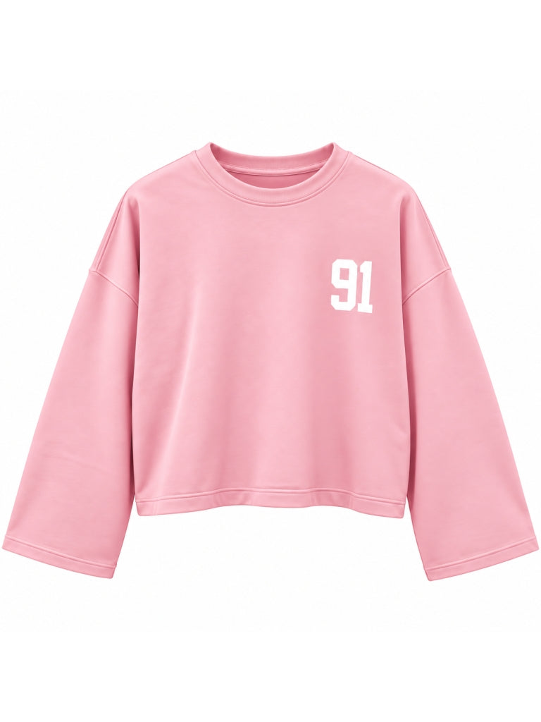 Pembe Baskılı Uzun Kollu Basic Sweat 12470-Pembe