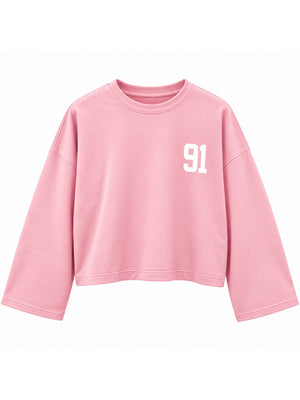 Pembe Baskılı Uzun Kollu Basic Sweat 12470-Pembe