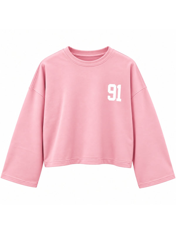 Pembe Baskılı Uzun Kollu Basic Sweat 12470-Pembe