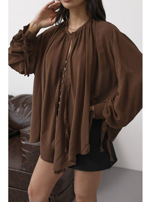 Kahverengi Yakası Fularlı Salaş Gömlek 4988-Kahverengi