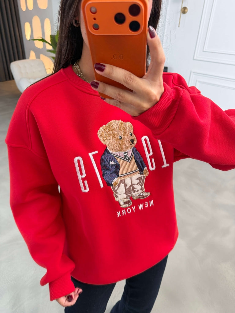 Kırmızı Teddy Nakışlı Sweat 10417-Kırmızı