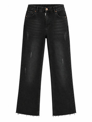 Siyah Yıkamalı Kesik Paça Jean 304740-Siyah
