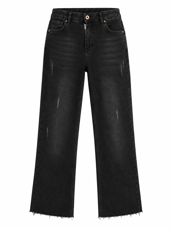 Siyah Yıkamalı Kesik Paça Jean 304740-Siyah