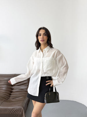 Beyaz Taş Baskılı Gömlek 8126-Beyaz