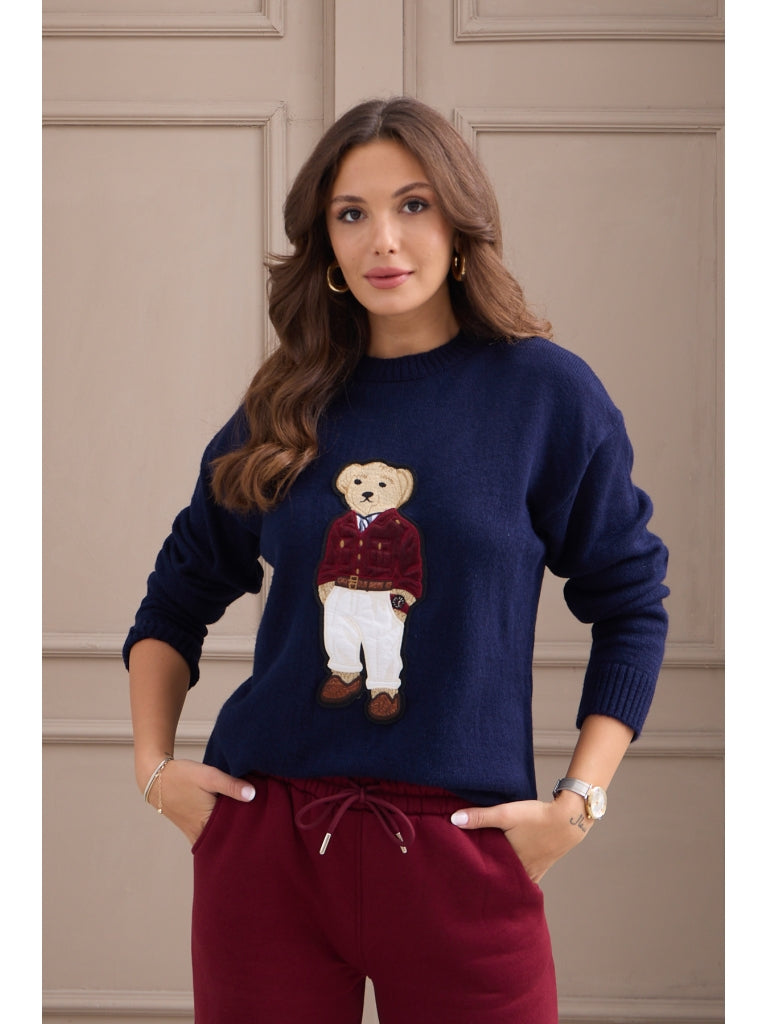 Lacivert Bear Detaylı Kazak