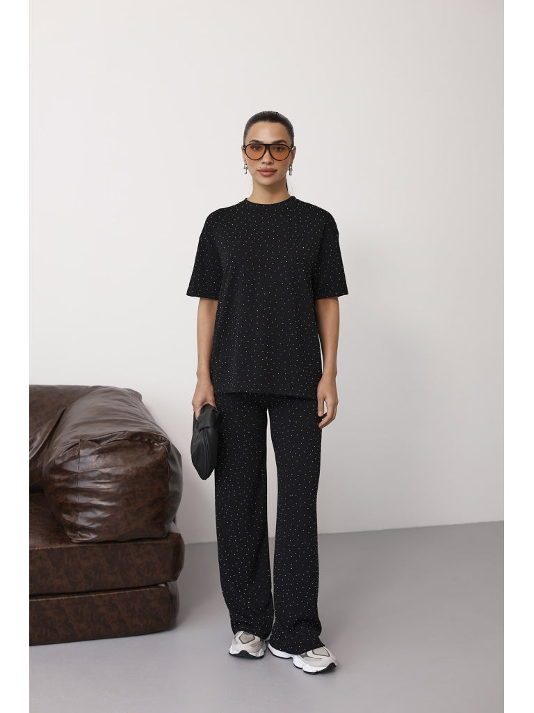 Siyah Taş Baskılı Takım 4250-Siyah