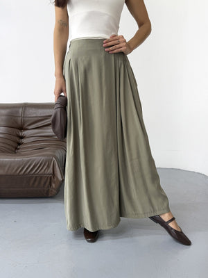 Haki Beli Pilili Tencel Pantolon 51204-Haki