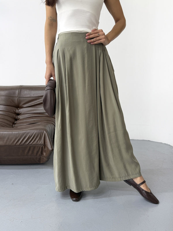 Haki Beli Pilili Tencel Pantolon 51204-Haki