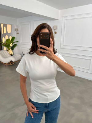 Beyaz Sırtı Dekolteli Tshirt 4275-Beyaz