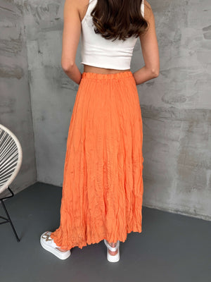 Orange Asimetrik Kırışık Etek