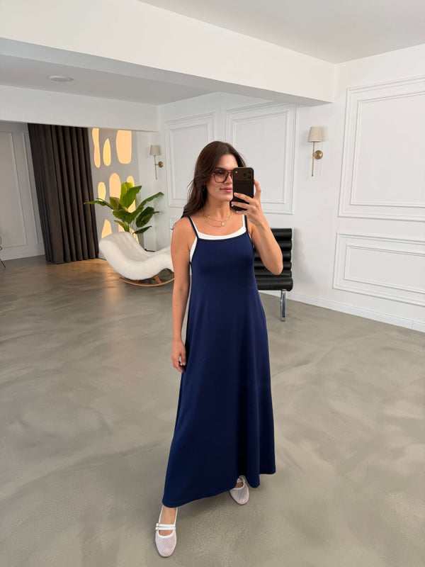 Lacivert İçi Atletli Kloş Elbise 4810-Lacivert