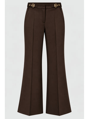 Kahve Kendinden Gold Kemerli Pantolon M-1273-Kahve