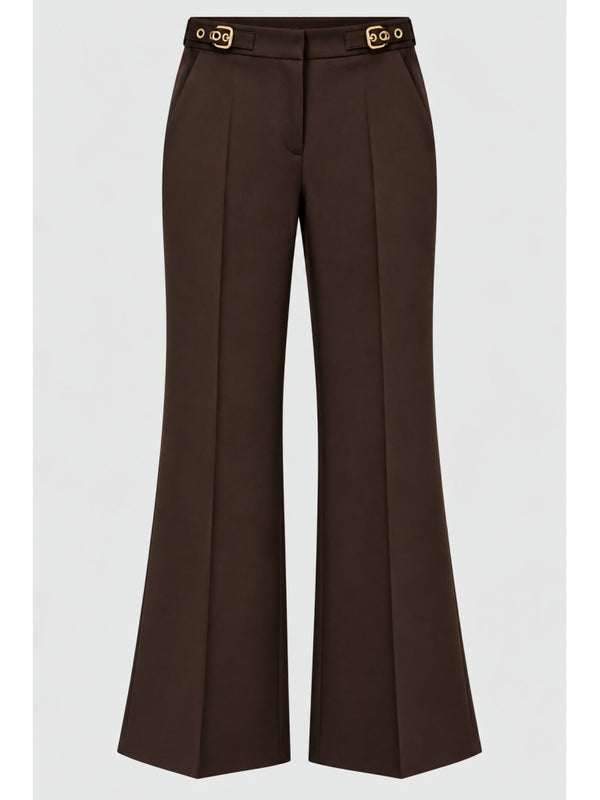 Kahve Kendinden Gold Kemerli Pantolon M-1273-Kahve