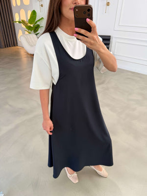 Lacivert Tshirt Detaylı Salaş İkili Elbise Takım 4131-Lacivert