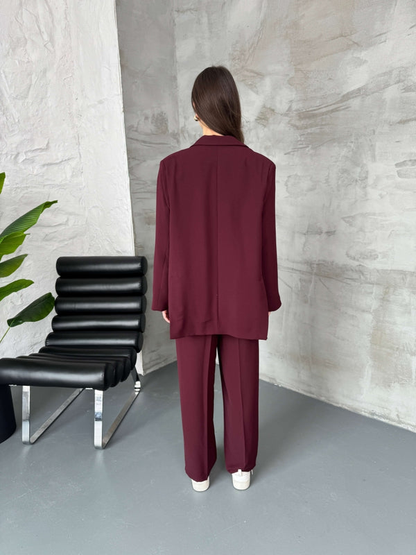Mürdüm Gold Düğmeli Ceket Pantolon Takım