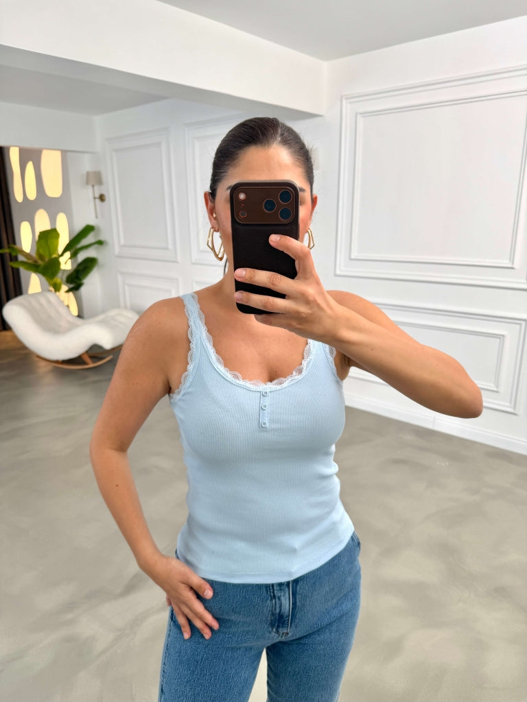 Bebe Mavi Fitilli Dantel Detaylı Atlet 26343-Bebe Mavi