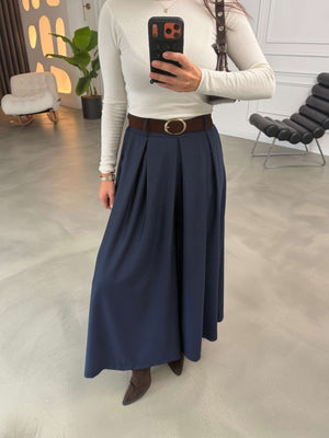 Lacivert Desenli Kemerli Etek Pantolon 51519-Lacivert