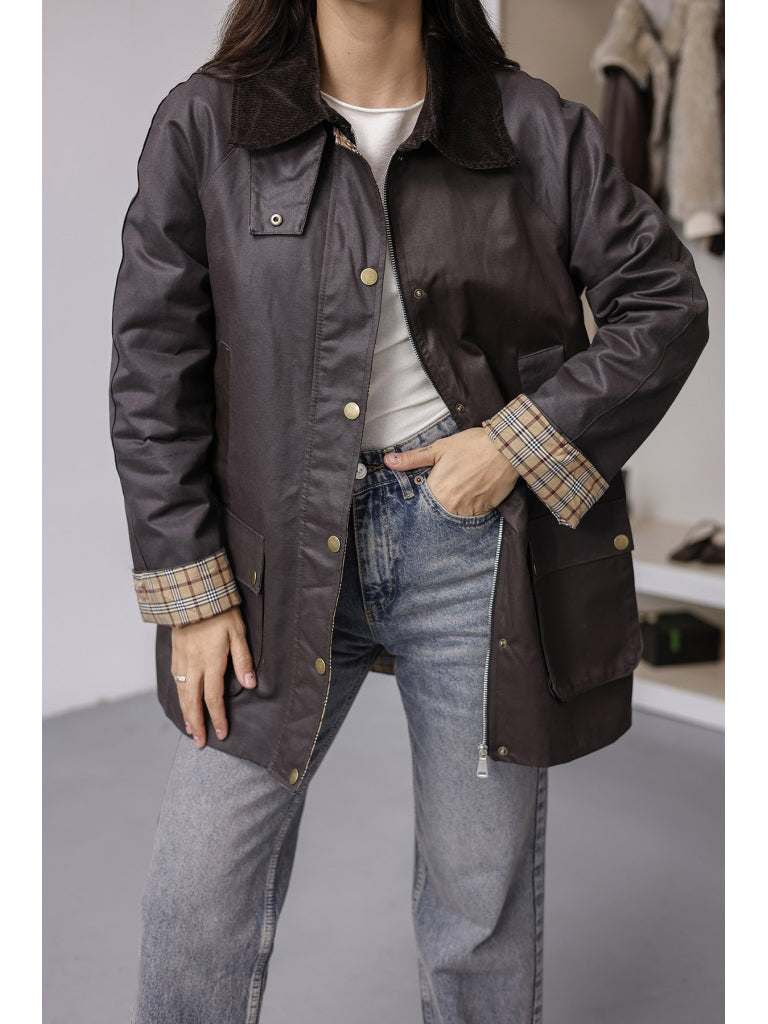 Kahverengi Kadife Yaka ÇıtÇıtlı Ceket 0700-Kahverengi