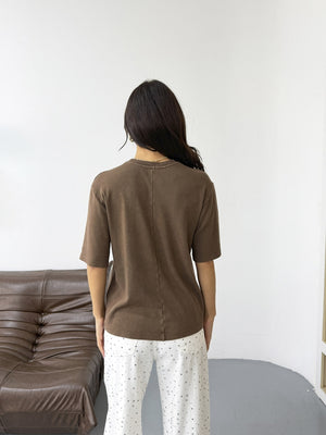 Kahverengi Taş İşleme Baskılı Tshirt 8139-Kahverengi