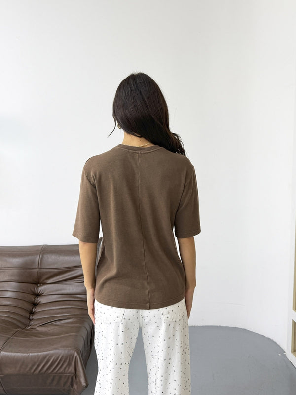 Kahverengi Taş İşleme Baskılı Tshirt 8139-Kahverengi