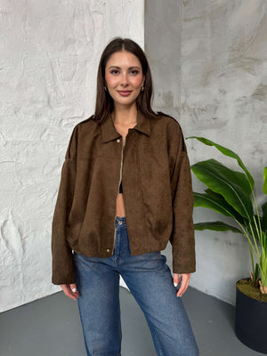 Kahverengi Süet Premium Bomber Ceket