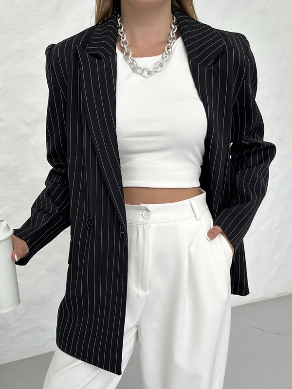 Siyah Çizgili Oversize Blazer Ceket