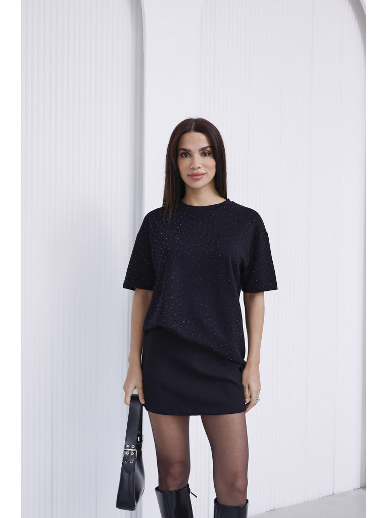 Siyah Taş Baskılı Tshirt 4236-Siyah