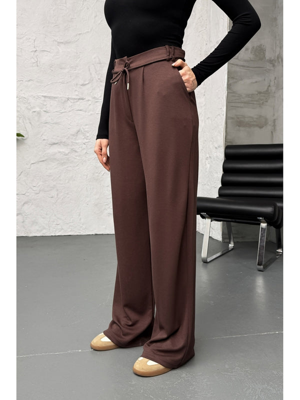 Kahve  Kordonlu Modal Pantolon 8009-KAHVE